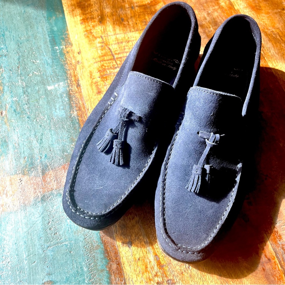 OTISOPSE Made in Italy Men's Blue Suede Loafers with Tassels Size 10